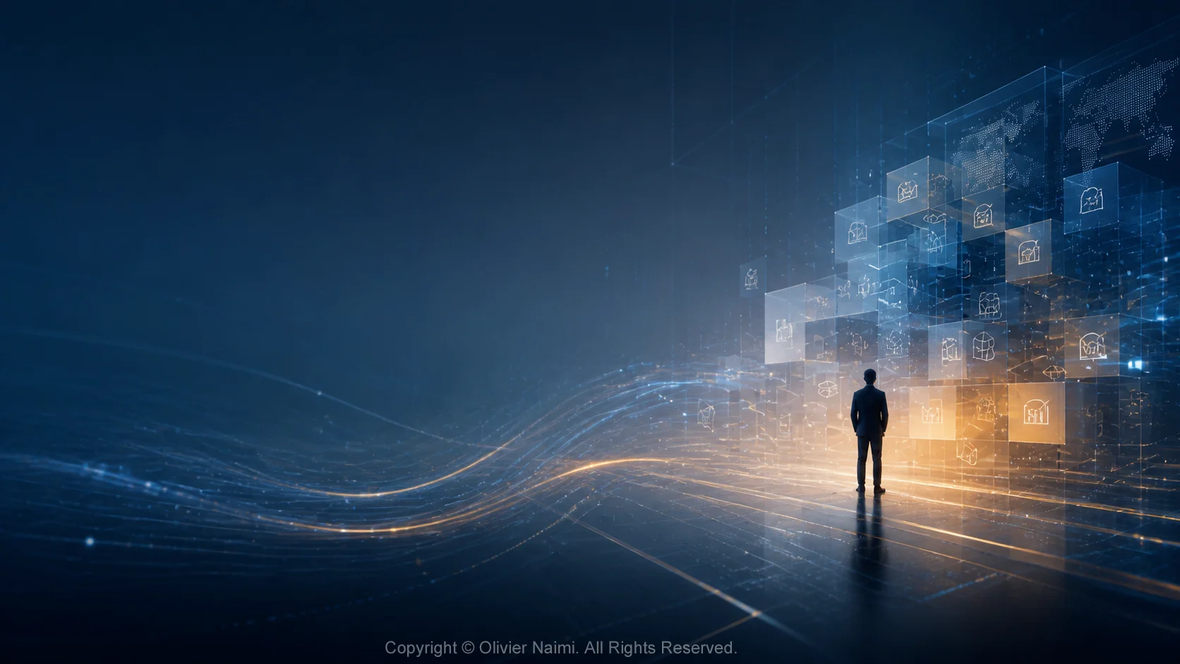 A CDO executive standing at the
    inflection point between a legacy
    industrial enterprise and an AI-powered
    digital future — activating MACHAI
    transformation